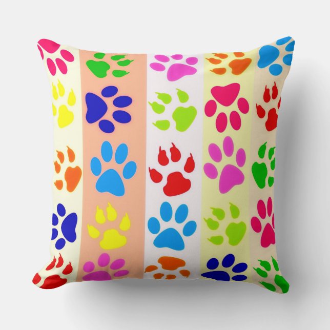Cat And Dog Paw Prints Throw Pillow (Front)