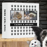 Cat and Dog Pet Paw Print 2 Photo Album Binder<br><div class="desc">Cat and Dog Pet Paw Print 2 Photo Album. Do you have a cat and a dog or 2 dogs or 2 cats - make a photo album for both of them. Cute black paw pattern,  2 photos and names. Nice gift for a cat and dog owner.</div>