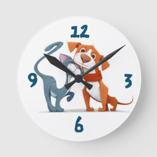 Cat and dog round clock
