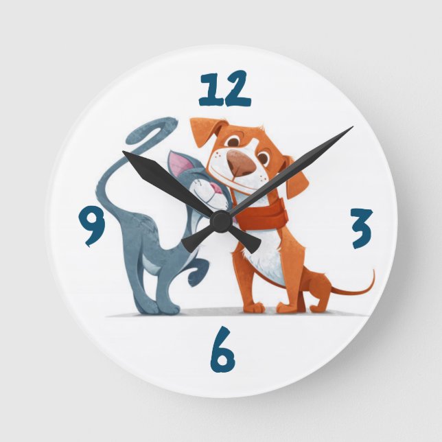 Cat and dog round clock (Front)