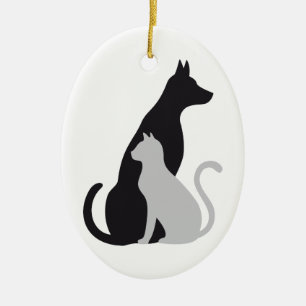 cat and dog silhouette ceramic ornament