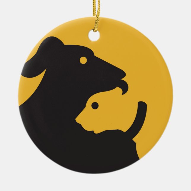 Cat and Dog Silhouette Ceramic Ornament (Front)