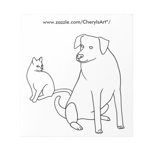 Cat and Dog Sitting Colouring Notepads (Front)
