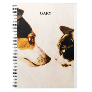 "CAT AND DOG' spiral notebook, personalized name. Notebook