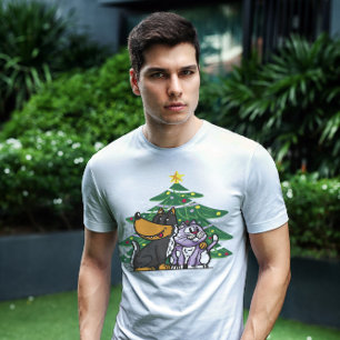 Cat And Dog Under Christmas Tree T-Shirt
