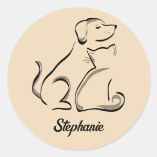 Cat and Dog With Personalized Name Sticker