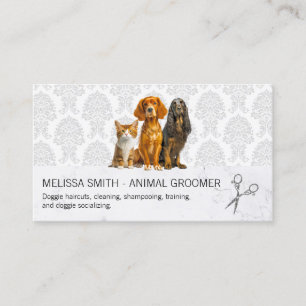 Cat and Dogs Damask Pattern Business Card