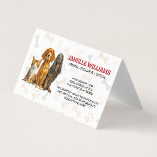Cat and Dogs Sitting   Paw and Bones Pattern Business Card