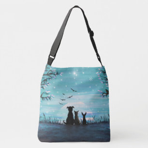Cat and dogs Winter Sunset Crossbody Bag