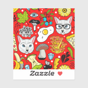 Cat and egg on red