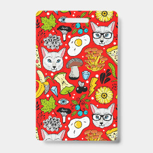 Cat and egg on red badge
