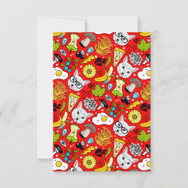 Cat and egg on red card (Front)