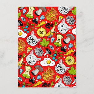 Cat and egg on red enclosure card