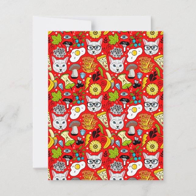 Cat and egg on red invitation (Front)