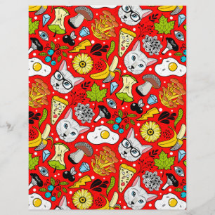 Cat and egg on red letterhead