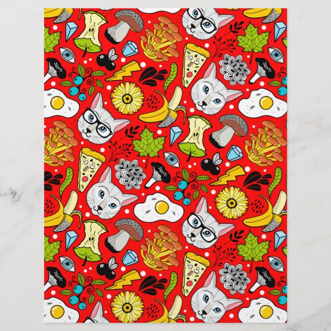 Cat and egg on red letterhead (Front)