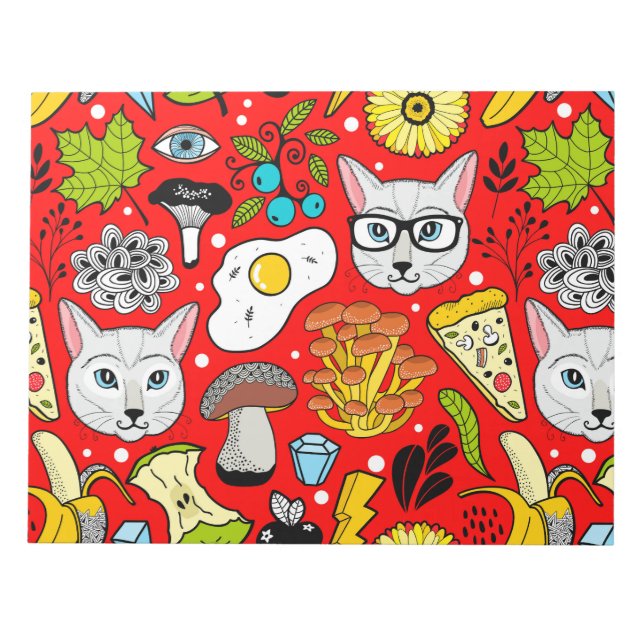 Cat and egg on red notepad (Front)