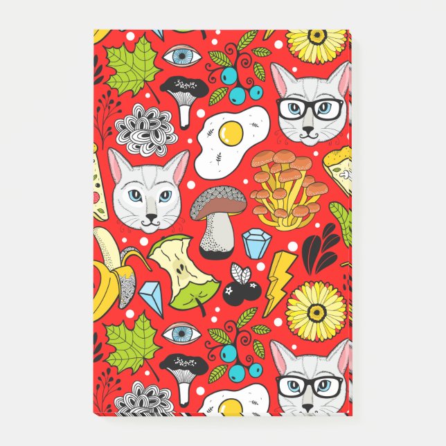 Cat and egg on red post-it notes (Front)