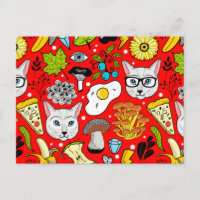 Cat and egg on red
