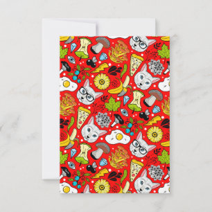 Cat and egg on red RSVP card