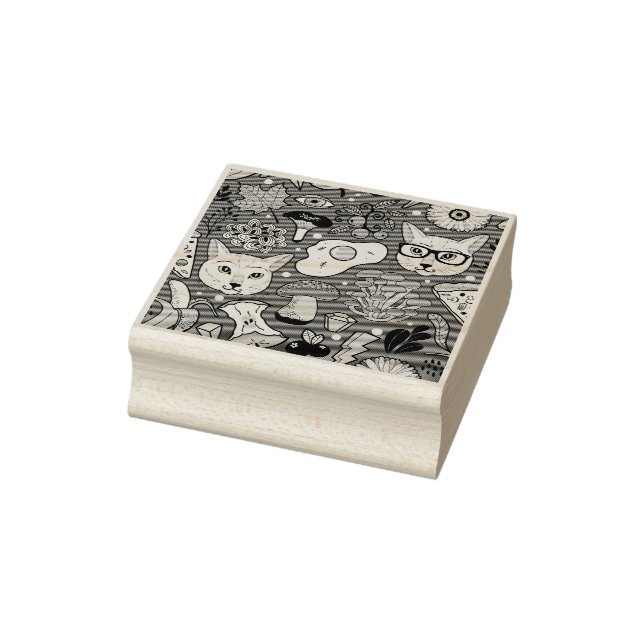 Cat and egg on red rubber stamp (Stamp)
