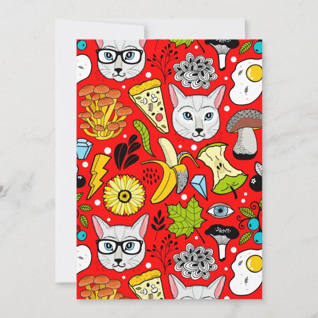 Cat and egg on red save the date (Front)