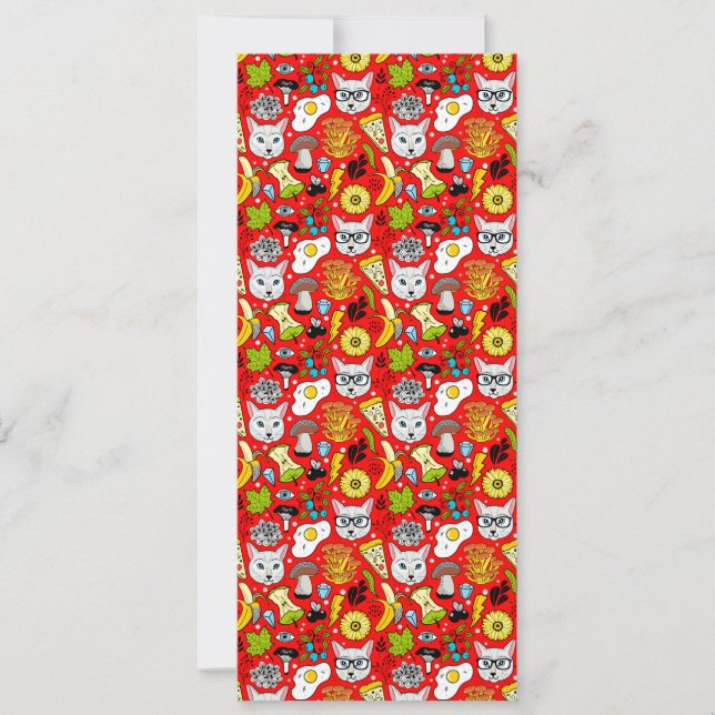 Cat and egg on red save the date (Front)