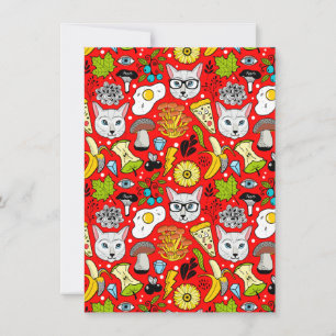 Cat and egg on red save the date