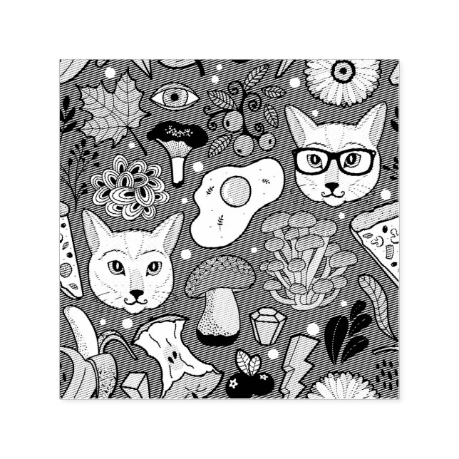 Cat and egg on red self-inking stamp (Design)