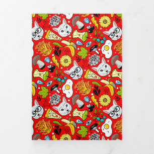 Cat and egg on red Tri-Fold announcement