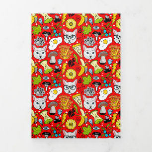 Cat and egg on red Tri-Fold card