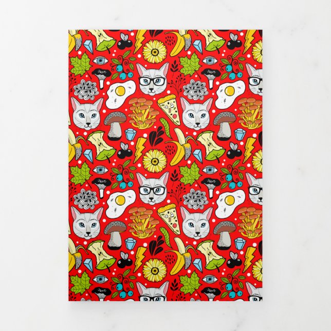 Cat and egg on red Tri-Fold card (Cover)