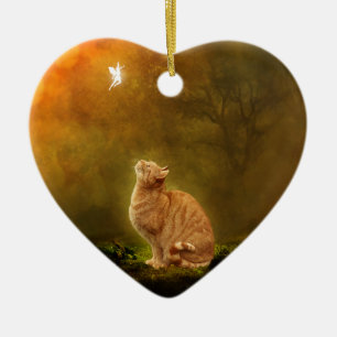 Cat and Fairy Ceramic Ornament