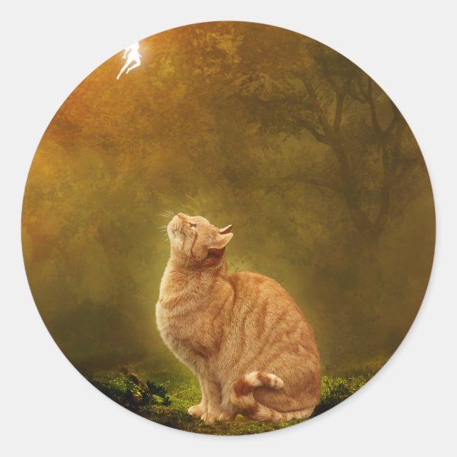 Cat And Fairy Classic Round Sticker (Front)