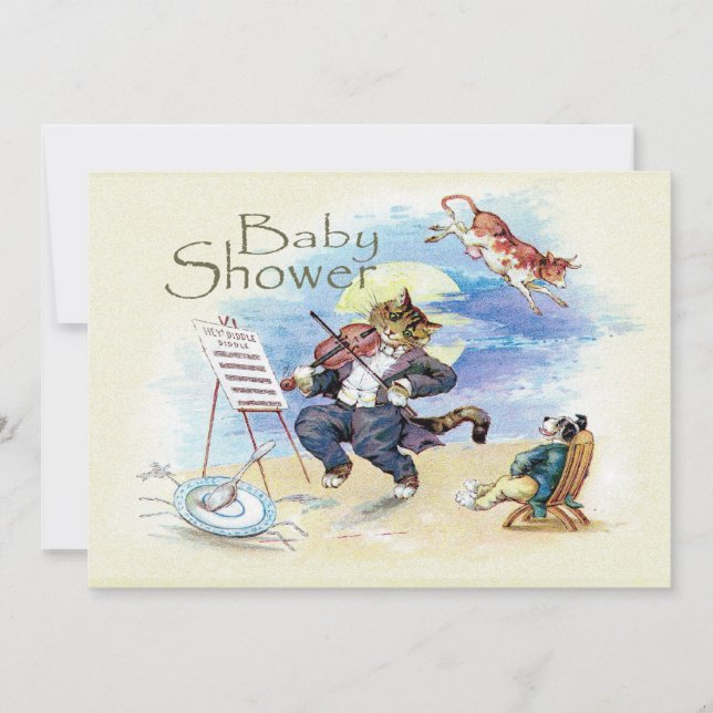 Cat and Fiddle Baby Shower Yellow Vintage Invitation (Front)