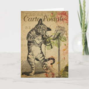 Cat and Fiddle Vintage French Postcard Card
