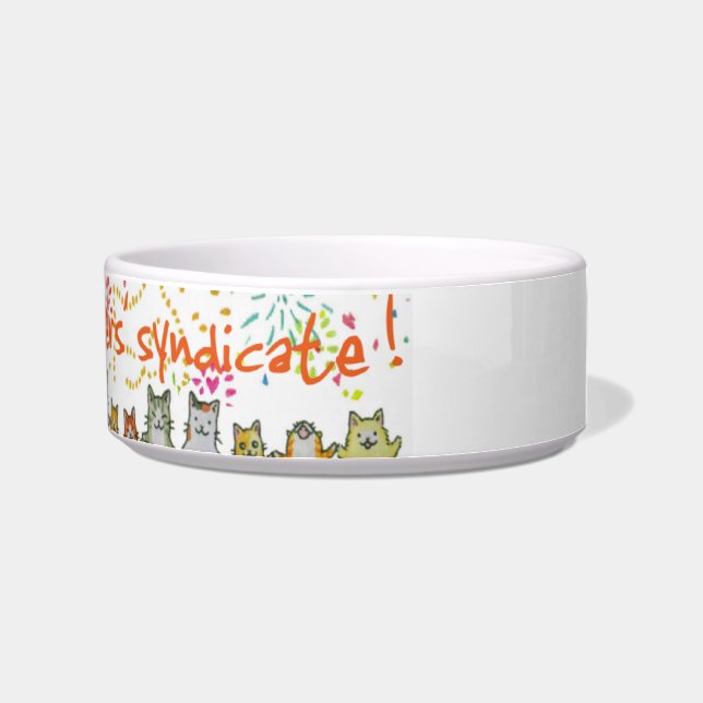 Cat and Firework Art Ceramic Pet Cat Bowl (Right)