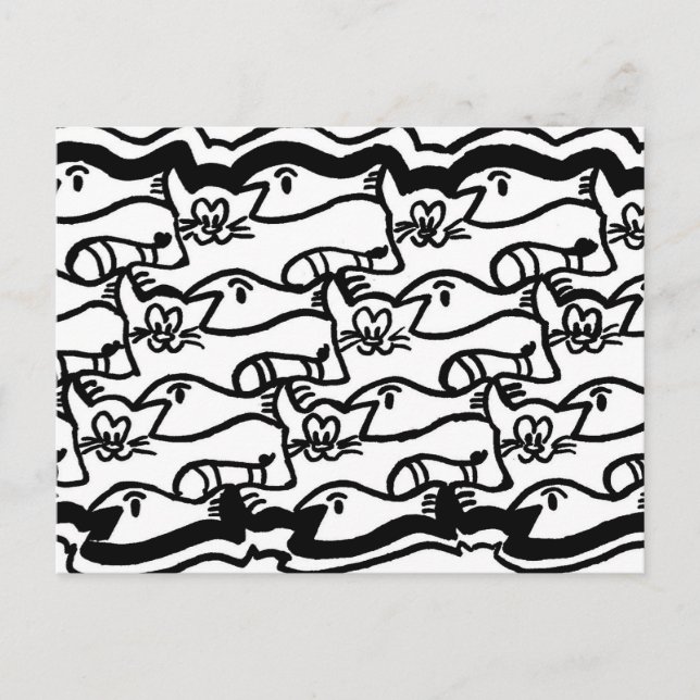 Cat and Fish Big Colouring Plate Postcard (Front)