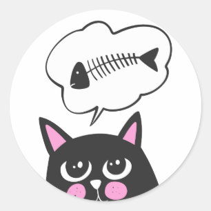 Cat and Fish bone - Choose background colour Classic Round Sticker