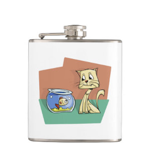 Cat and fish bowl clipart hip flask