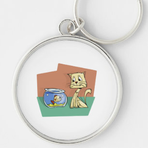 Cat and fish bowl clipart keychain