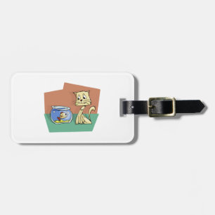 Cat and fish bowl clipart luggage tag