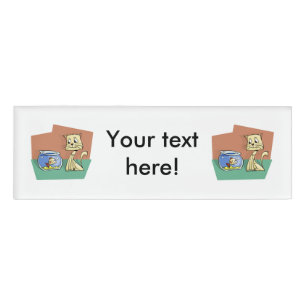 Cat and fish bowl clipart name tag