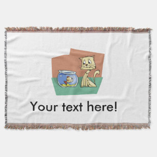Cat and fish bowl clipart throw blanket