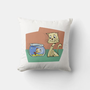 Cat and fish bowl clipart throw pillow