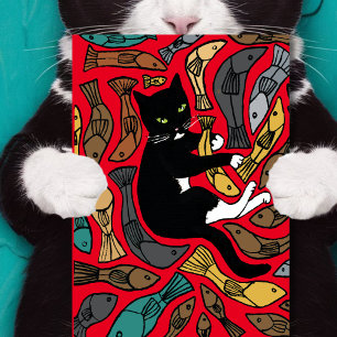 Cat and fish greeting card unusual
