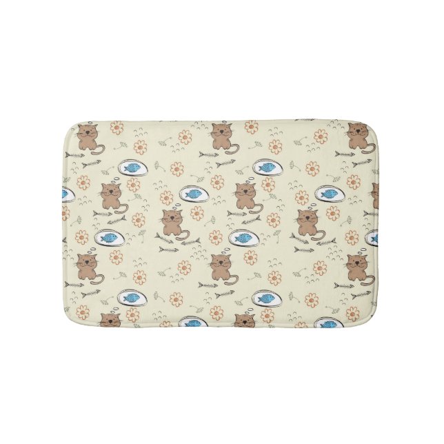 cat and fish pattern bath mat (Front)