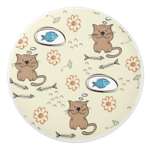 cat and fish pattern ceramic knob