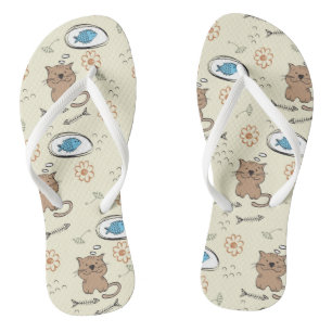 cat and fish pattern flip flops