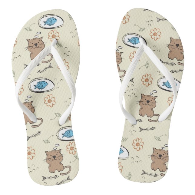 cat and fish pattern flip flops (Footbed)